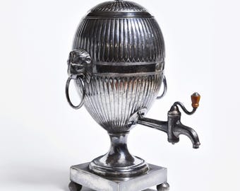 Antique British Silver Plated Tea Urn Samovar 19th century Egg shaped w Lion heads