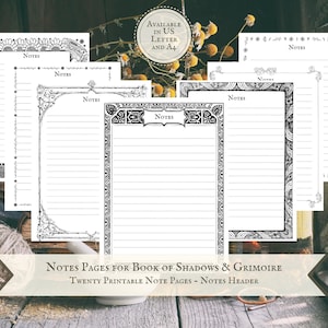 Printable Note Pages, Book of Shadows, Printable Grimoire Pages, Beginner Witch Pages, Stationary Note Pages, Witch Printables