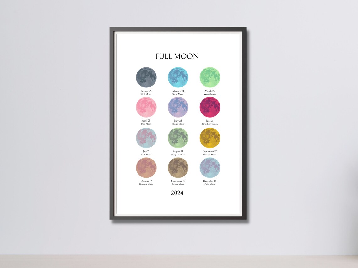 Printable Full Moon Wall Art, Eclectic Printable Art, Witch Printable, Colorful Printables, Full ...