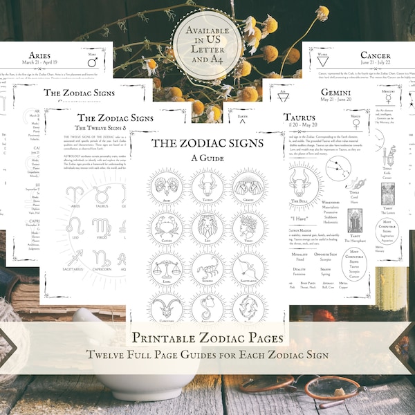 Zodiac Grimoire Pages: Beginner Witch Printable Guide (Digital Download)