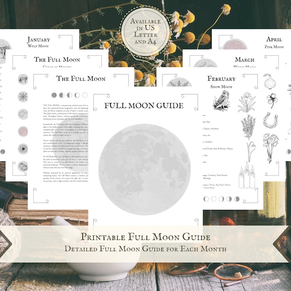 Full Moon Guide by Month, Monthly Full Moon Guide Pages, DIY Grimoire, Book of Shadows Printable Pages, Full Moon Pages, Beginner Witch