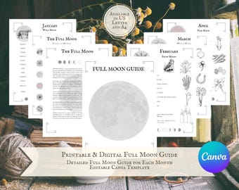 Full Moon Guide Printable: Monthly Correspondences, Beginner Witch (PDF PNG Digital Download)