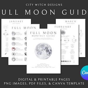 Guía mágica de luna llena: Libro de las Sombras imprimible (PDF, PNG y plantilla de Canva)