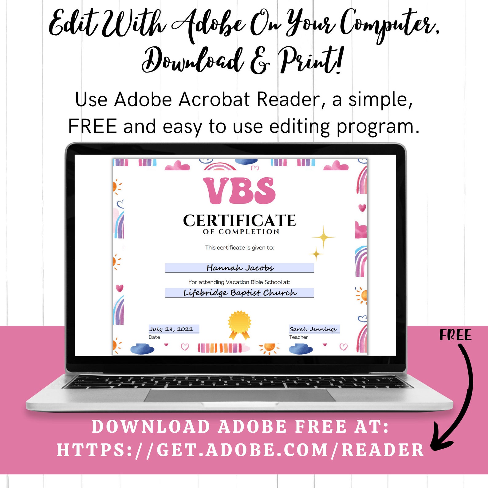 Editable Printable VBS Certificate | VBS Vacation Bible School ...