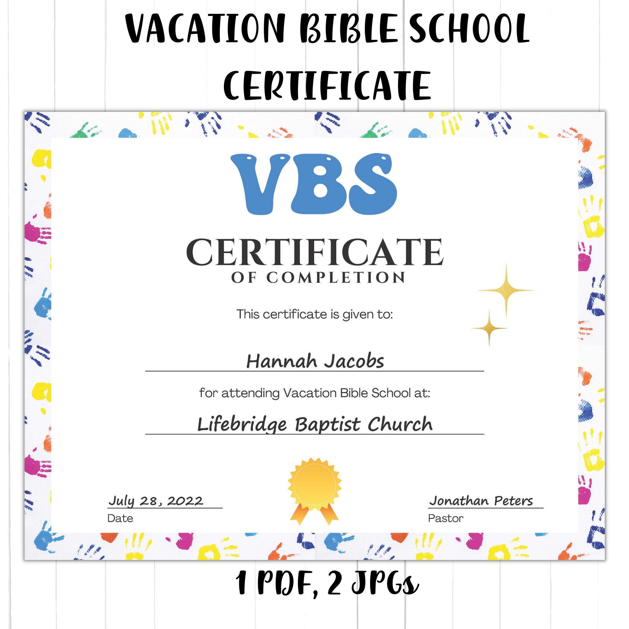 VBS Certificate | VBS Vacation Bible School Certificate of Completion ...