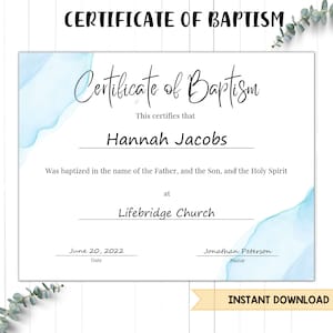 Plantilla de certificado de bautismo editable / Certificado de bautismo minimalista imprimible / Certificado de bautismo / Descarga instantánea 11"x8.5"