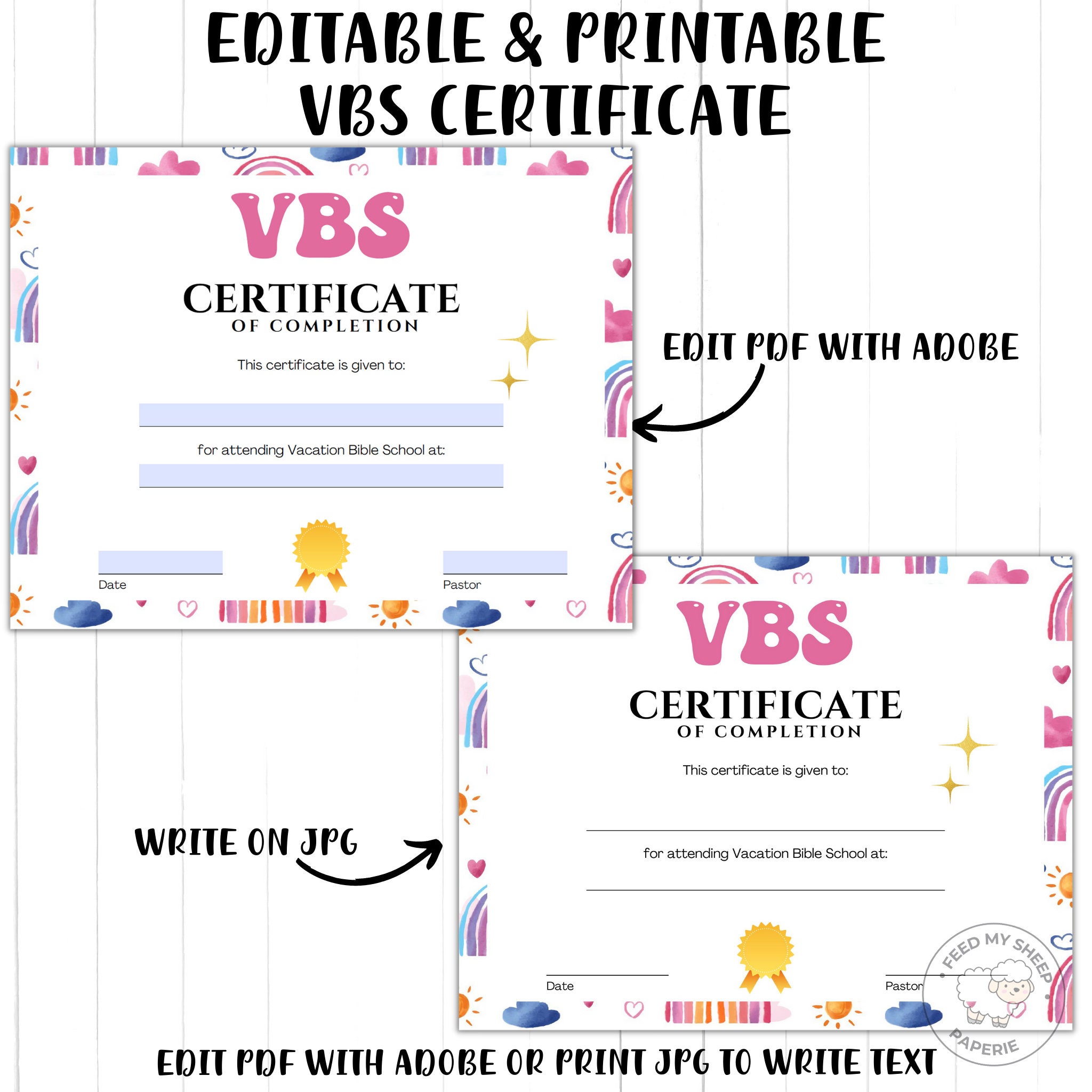 Editable Printable VBS Certificate VBS Vacation Bible School Editable Printable VBS Certificate VBS Vacation Bible School