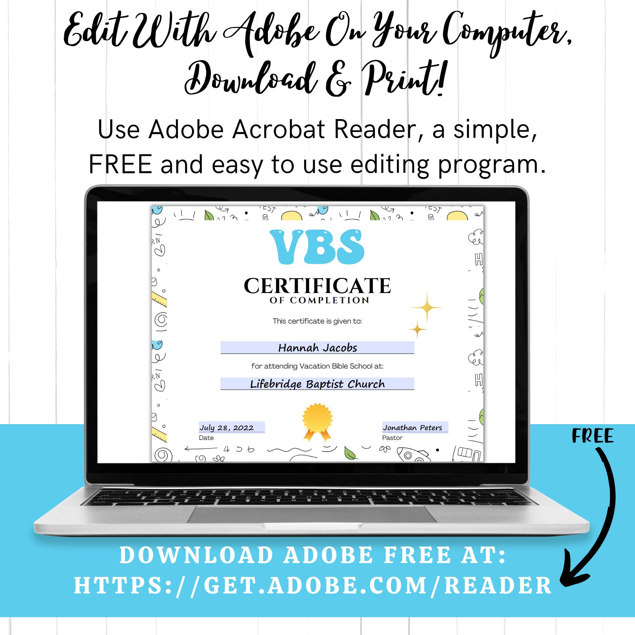 VBS Summer Camp VBS Certificate VBS Vacation Bible School Certificate ...