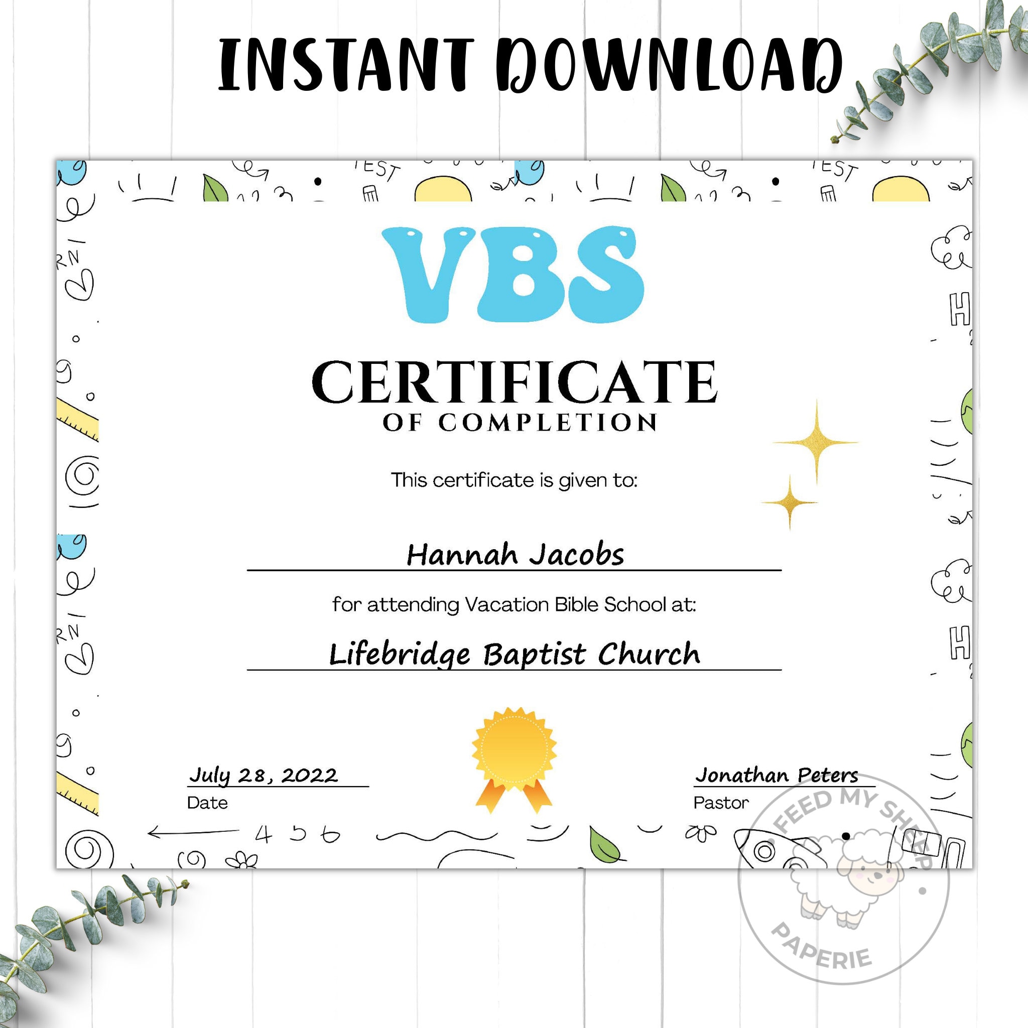 VBS Summer Camp | VBS Certificate | VBS Vacation Bible School ...