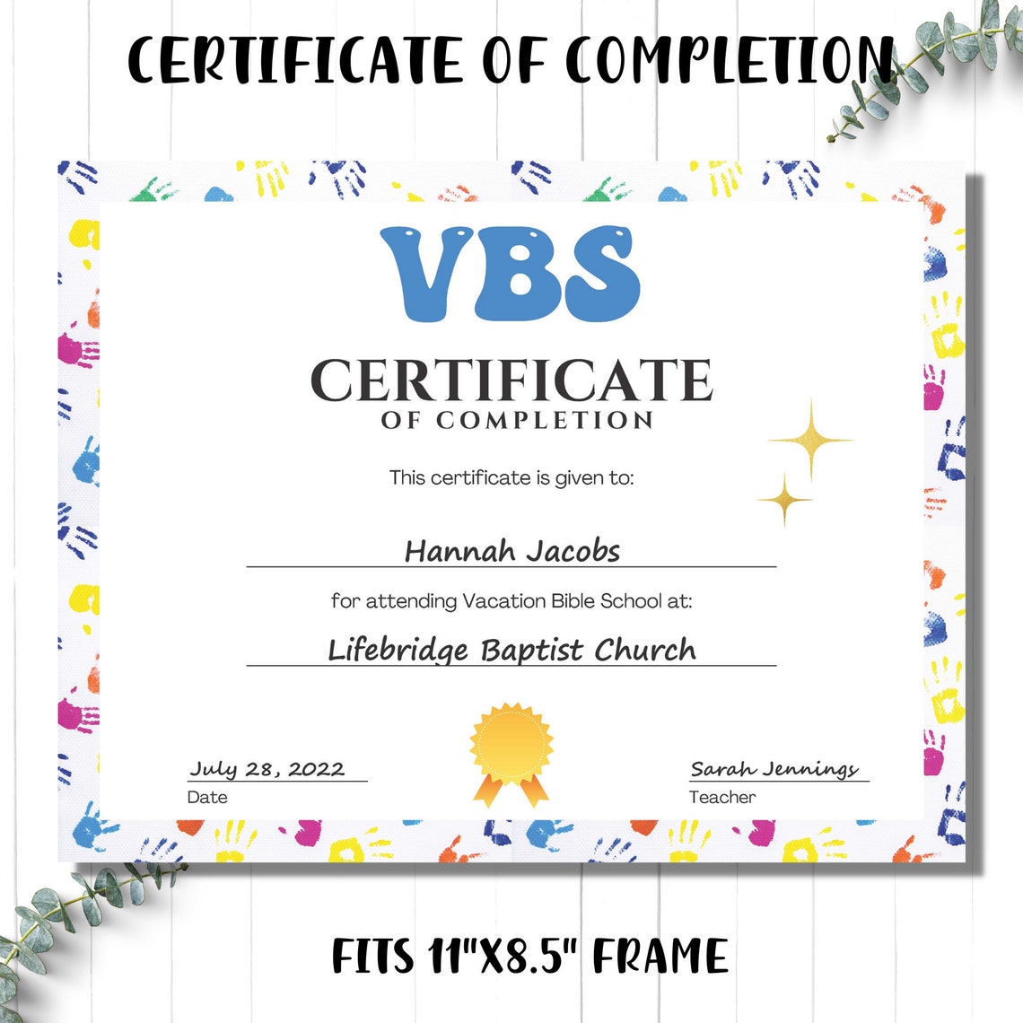 VBS Certificate of Completion Editable Vacation Bible School Template