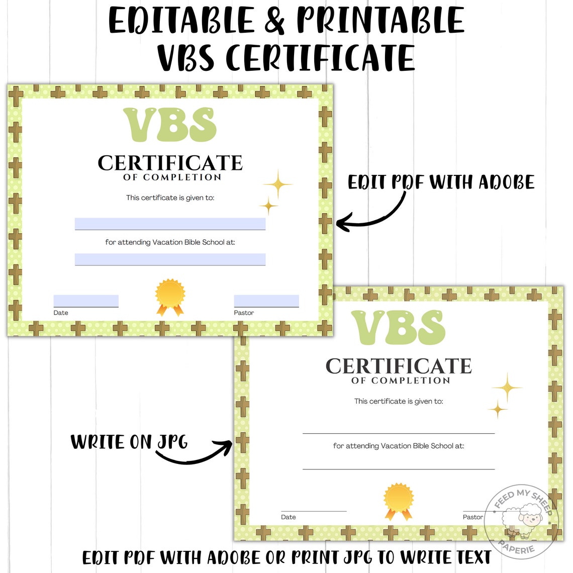 VBS Certificate of Completion: Editable Printable Template (instant ...
