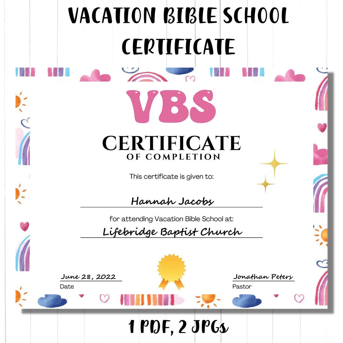 Editable Printable VBS Certificate VBS Vacation Bible School Editable Printable VBS Certificate VBS Vacation Bible School