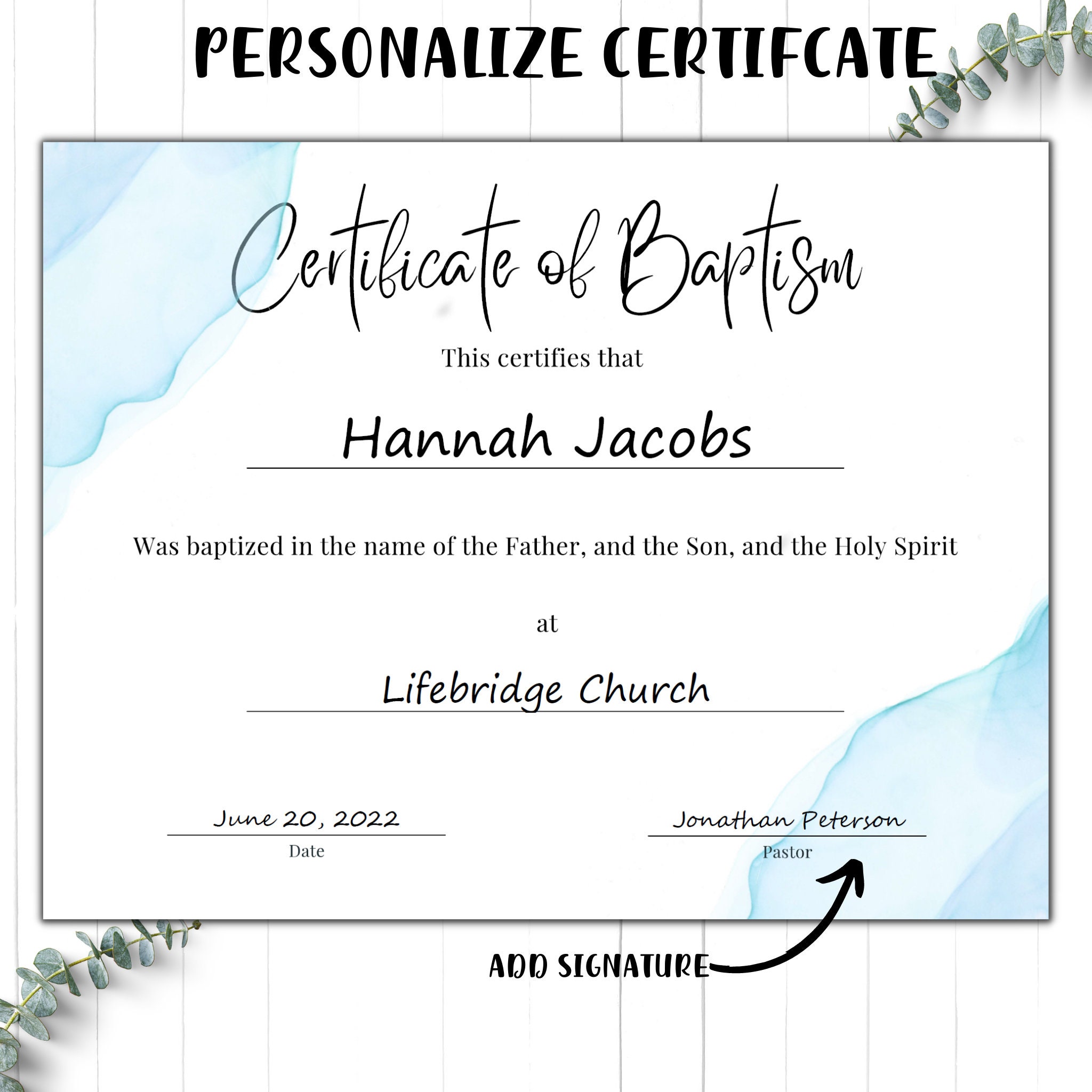 Editable Baptism Certificate Template Printable Minimalist Certificate