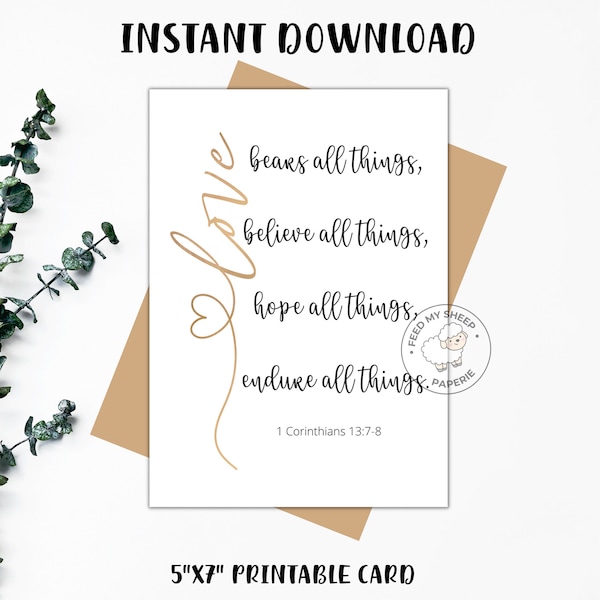 Printable LOVE Christian Card | LOVE Christian Wedding Card | Love Christian Card | Instant Download 5"x7"