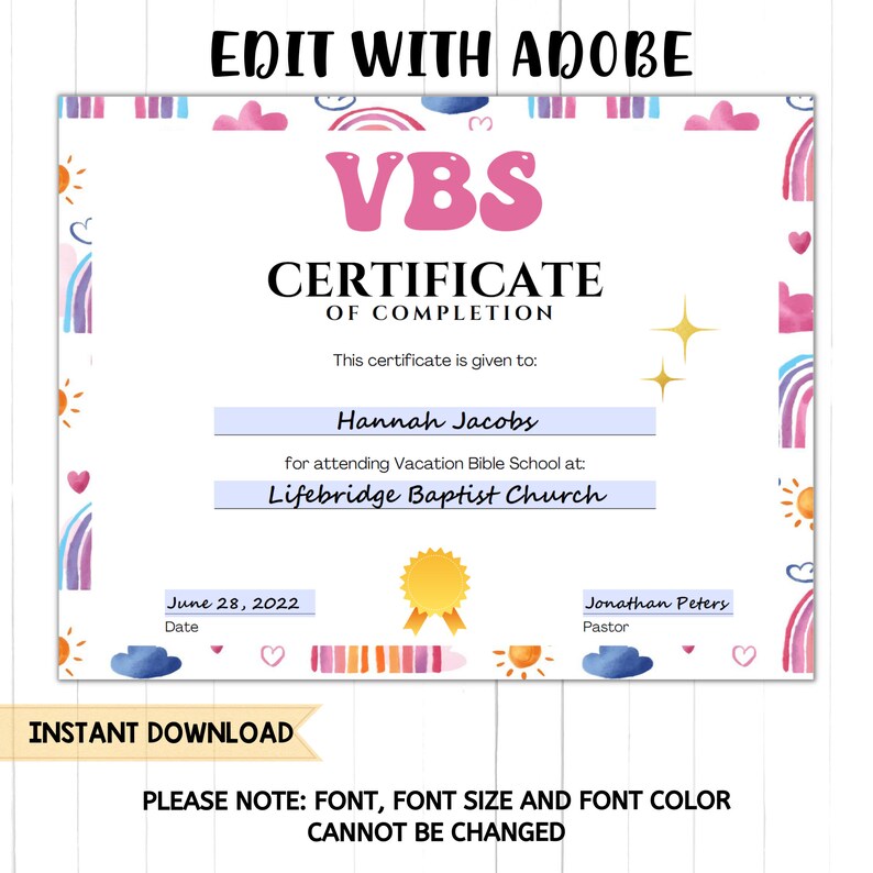 Editable Printable VBS Certificate | VBS Vacation Bible School ...