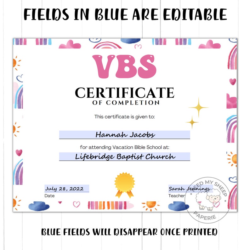Editable Printable VBS Certificate | VBS Vacation Bible School ...