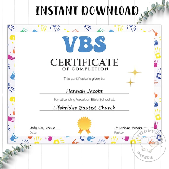 VBS Certificate VBS Vacation Bible School Certificate of - Etsy