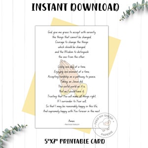 Carte de sérénité imprimable | Carte de sobriété | Carte de récupération | Prière de sérénité | Célébrez la récupération | Téléchargement instantané