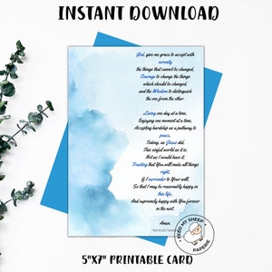Nuchterheid kaart | Afdrukbare sereniteitskaart | Sereniteitsgebed | Vier herstel | Directe download