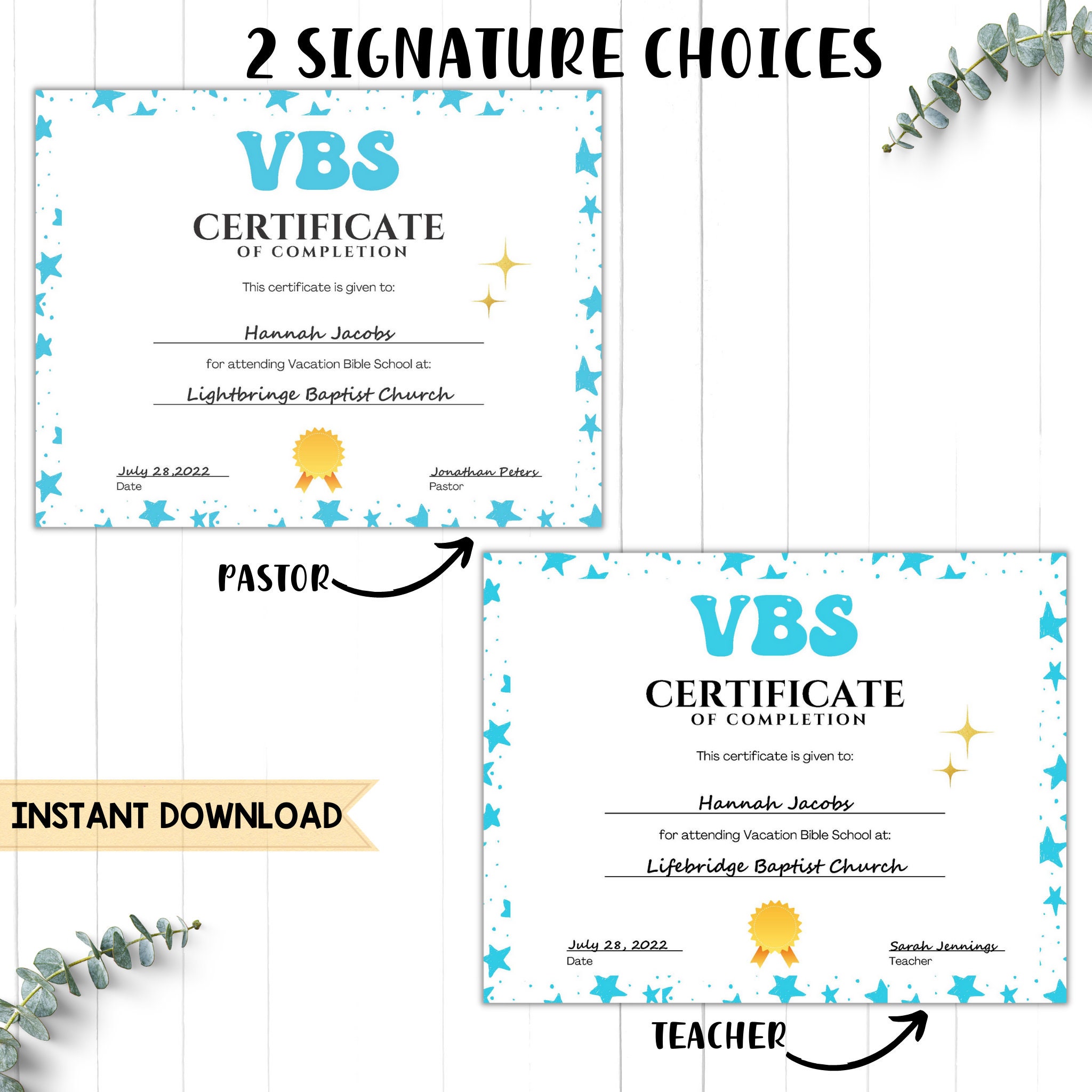 VBS Certificate of Completion: Editable Printable (instant Download) - Etsy
