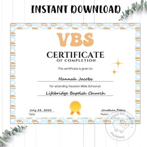 VBS Zertifikat | VBS Ferienbibelschule Abschlusszertifikat | Sommercamp | Sofort Download 11 &quot;x 8,5&quot;