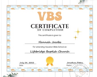 VBS Certificate of Completion: Editable Printable (Instant Download)