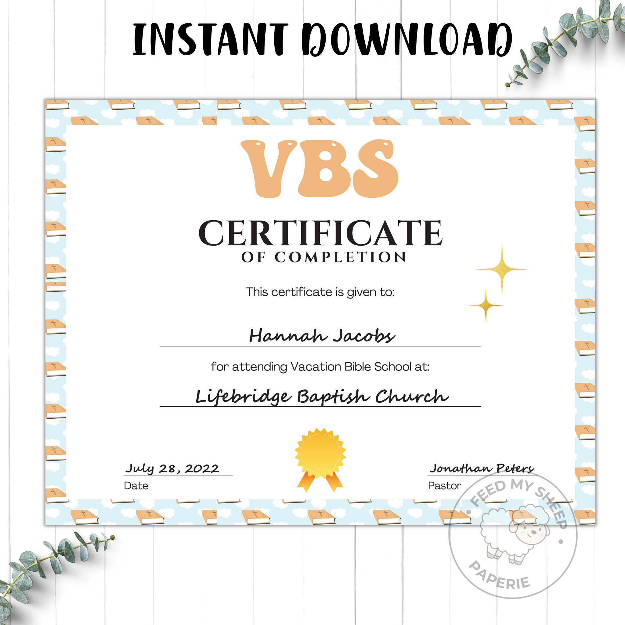 VBS Certificate | VBS Vacation Bible School Certificate of Completion ...