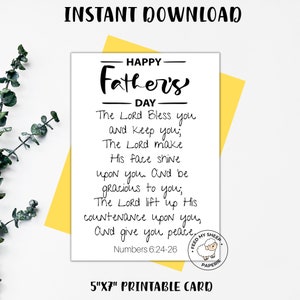 Carte HEUREUSE FÊTE DES PÈRES | Bénédiction de la prière de la fête des pères | Carte imprimable de verset biblique de la fête des pères | Nombres 6:24 | 5"x7" Téléchargement instantané