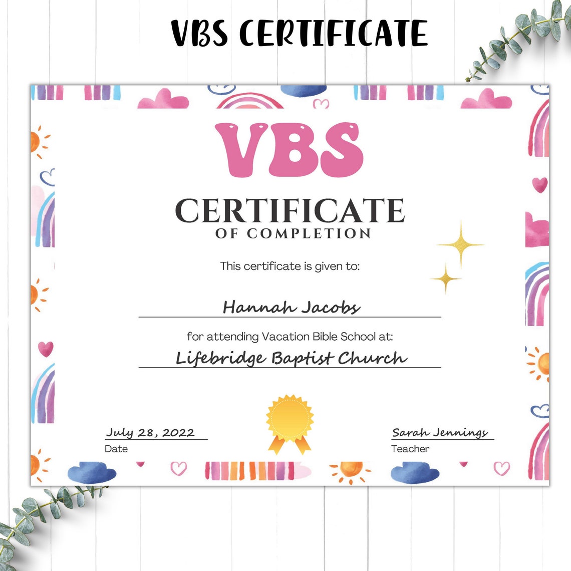 Editable Printable VBS Certificate VBS Vacation Bible School ...
