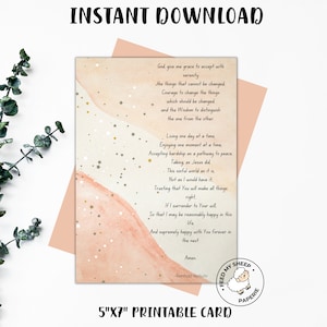 Carte de sérénité de sobriété | Carte de sobriété | Carte de sérénité imprimable | Prière de sérénité | Célébrez la récupération | Téléchargement instantané