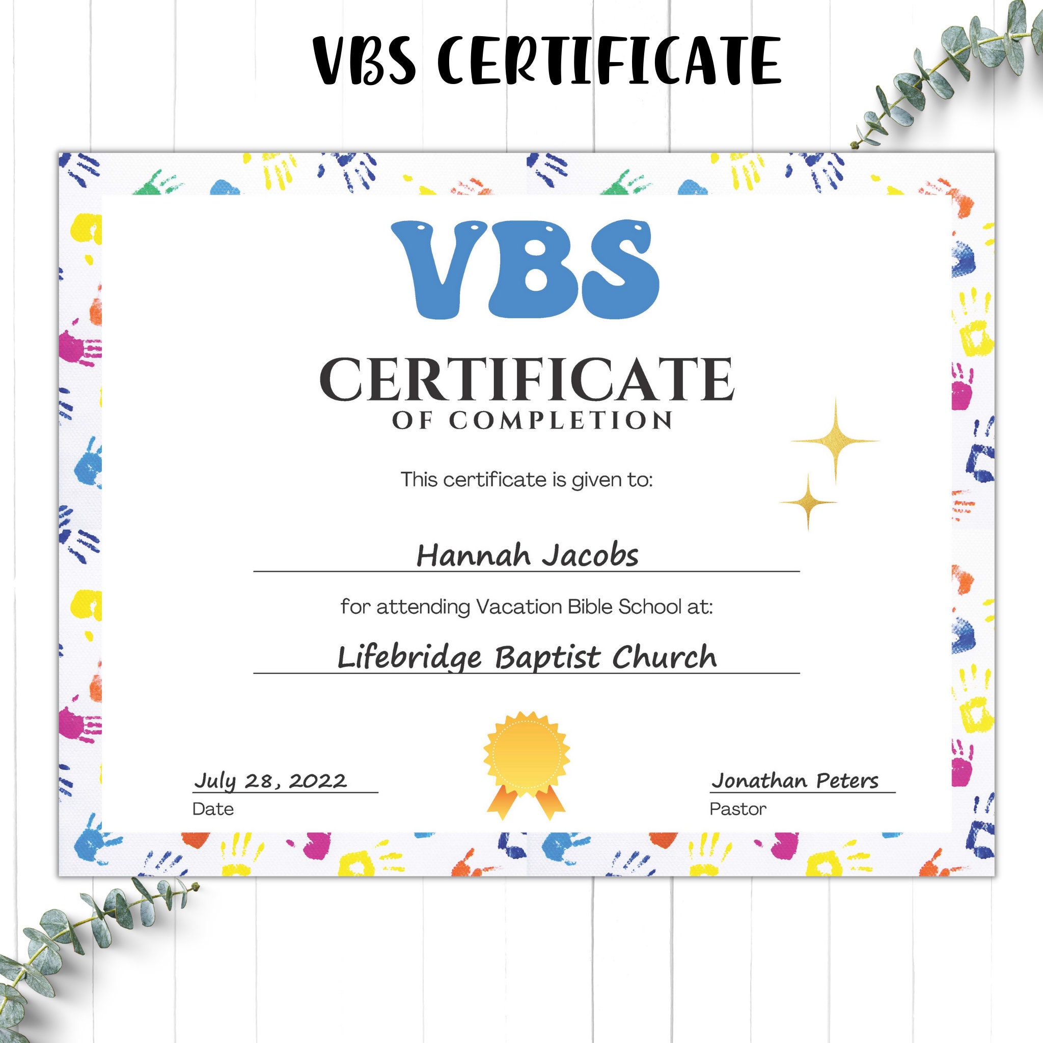 VBS Certificate | VBS Vacation Bible School Certificate of Completion ...
