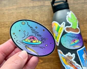 Pegatina de extraterrestre, pegatina de vinilo del espacio exterior, pegatina resistente al agua, pegatina para botella de agua, pegatina para coche, pegatina para portátil, pegatina marciana divertida