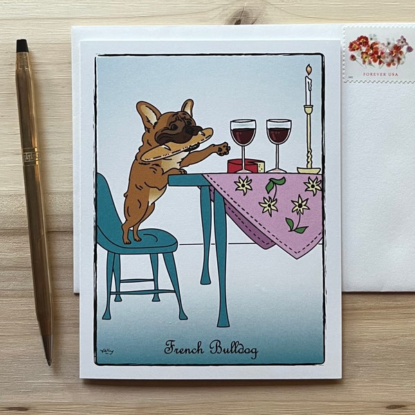 Cute French Bulldog Card; Card for Bulldog Owner; Single Card or Boxed Set of 8; Dog Card; Gift for Frenchie Mom; Dog Mom Card; blank inside