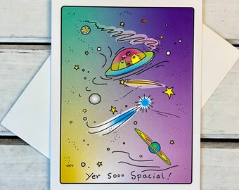 Funny All-Occasion/Anniversary/Birthday Card; Blank Inside; Quirky Aliens; Love you to the Moon and Back