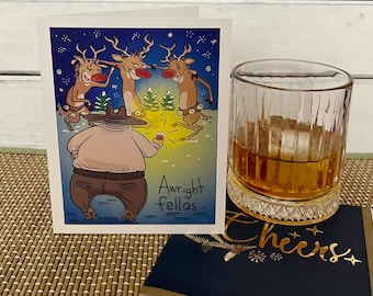 Funny Christmas Card, Rudolph & friends are ALL red-nosed; Set of 10 cards, Funny Holiday Card, Boxed Christmas Cards; Christmas Cards Boxed