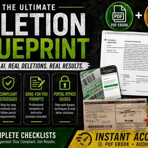 Kreditreparation Ultimate Deletion Blueprint™ | E-bok för kreditreparation + 21-minuters ljudmästarklass | Guide till AI-tvister | Direkt nedladdning