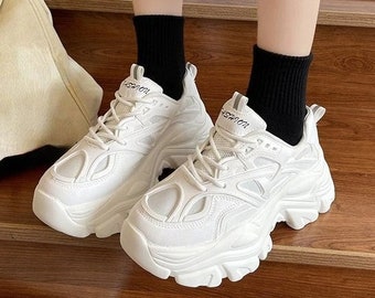 platform chunky white sneakers