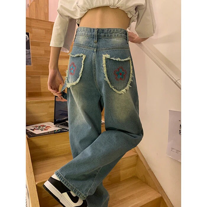 Vintage Baggy Blue Women's Jeans Straight Loose High Waist - Etsy