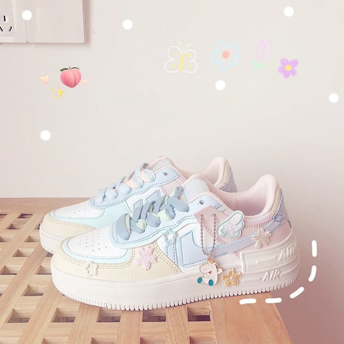 Kawaii Color Sneakers Japanese Style Patchwork - Singapore