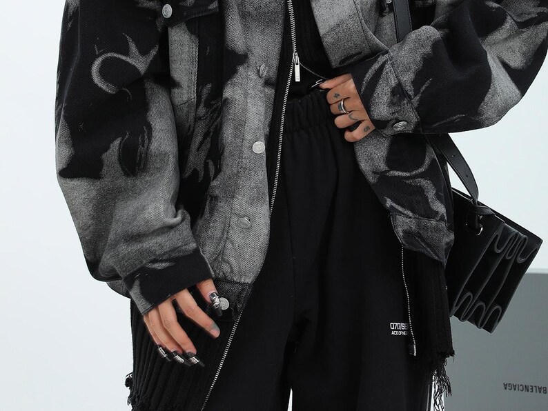 Kpop Y2K Black Women's Denim Jacket Harajuku Gothic Punk - Etsy