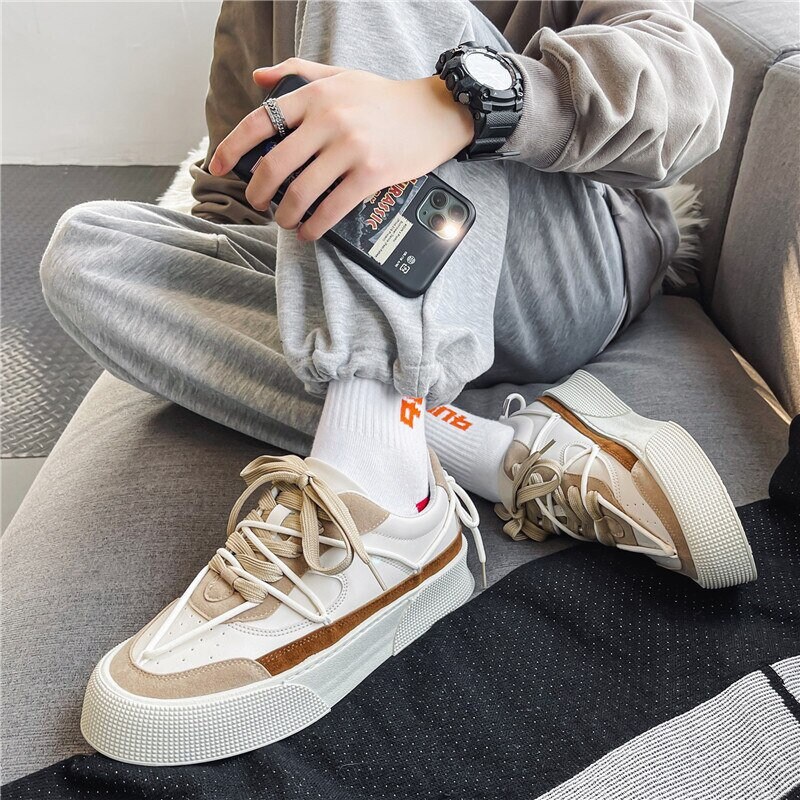 Autumn Retro Men Vulcanized Shoes Thick Soled Board Shoes Etsy