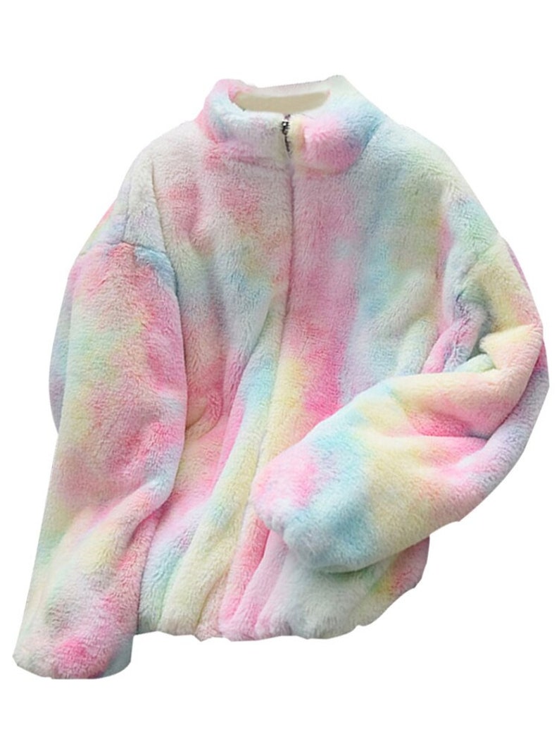 Winter Zip up Colorful Rainbow Faux Fur Coat Women Oversized - Etsy