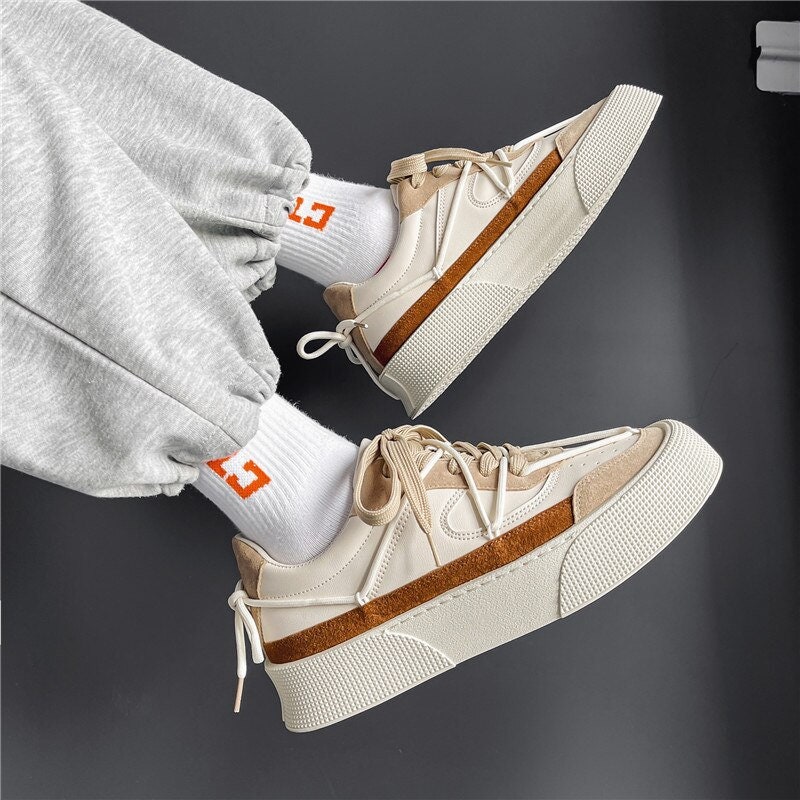 Autumn Retro Men Vulcanized Shoes Thick Soled Board Shoes Etsy