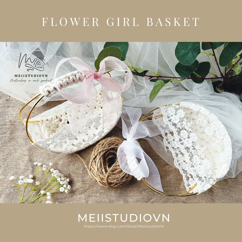 Flower girl basket Basket and Pillow Flower girl basket boho Flower girl basket rustic Flower girl basket and ring bearer set image 2