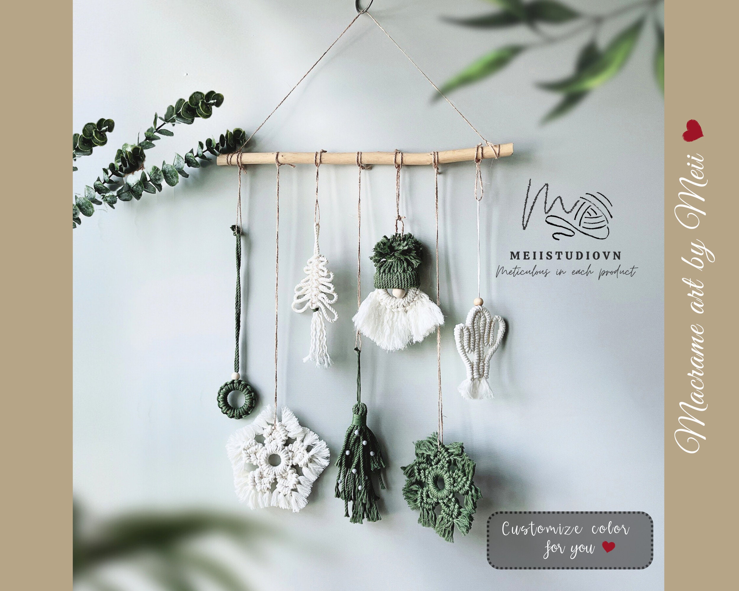 Rustic holiday decor | Macrame wall hanging | Bohemian Wall Decor | Unique holiday gift | Ornament Gift Set | Christmas decoration