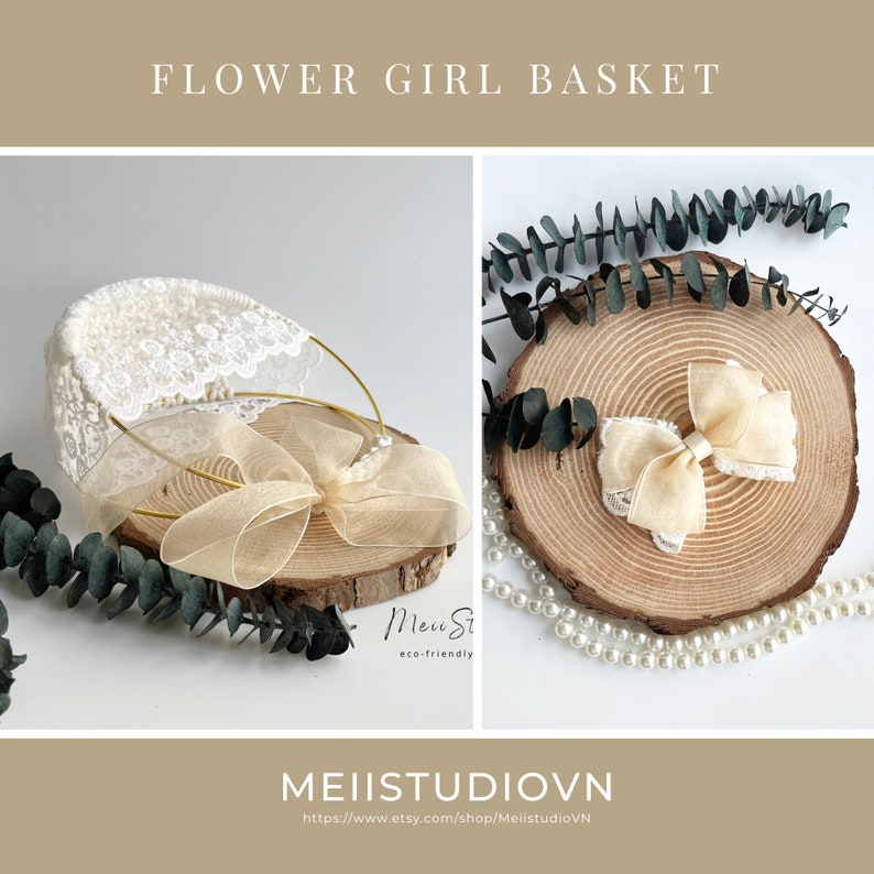 Flower girl basket Basket and Pillow Flower girl basket boho Flower girl basket rustic Flower girl basket and ring bearer set image 8