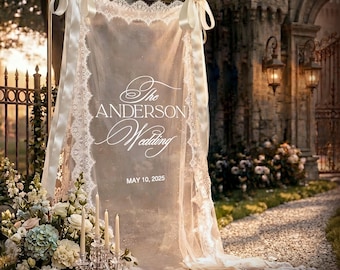 Personalized Lace Wedding Welcome Sign • Boho Chic Tulle Ceremony Banner