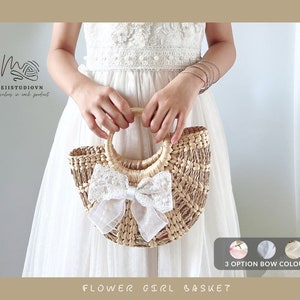 Flower girl basket modern | Flower girl basket boho | Flower girl basket | Boho wedding decor | Flower girl basket rustic | Hair bow