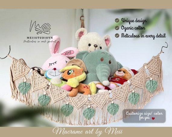 Stuffed Animal Toy Hammock,Hanging Toy Net Organizer for Stuffed Animal  Storage,Corner Animal Net Holder for Bedroom Playroom Nursery Decor