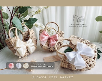 Flower girl basket | Flower girl basket boho | Flower girl basket rustic | Hair bow | Flower girl basket and ring bearer set | Boho wedding